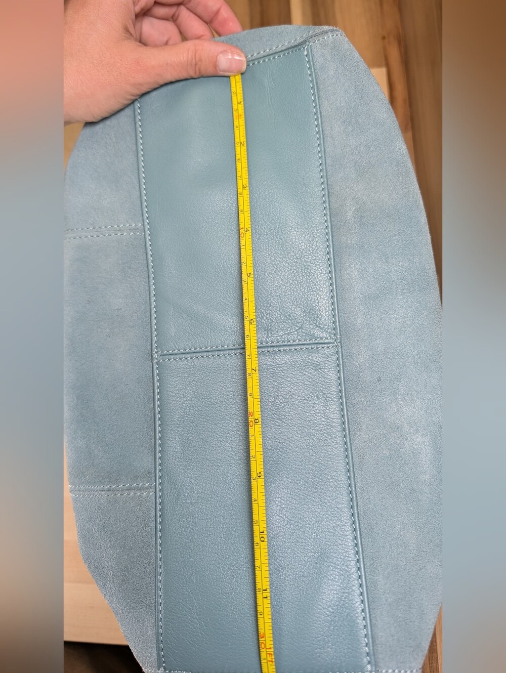 UGG Powder Blue Suede Tote with Gold Logo - Picture 13 of 15